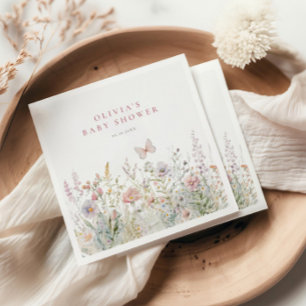 Spring Wildflower Field Butterfly Baby Shower Napkin
