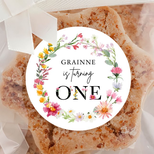 Spring Wildflower First Birthday Party Classic Rou Round Sticker (Creator Uploaded)