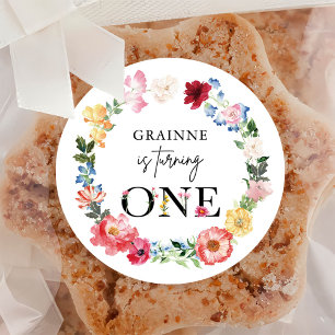 Spring Wildflower First Birthday Party Classic Round Sticker