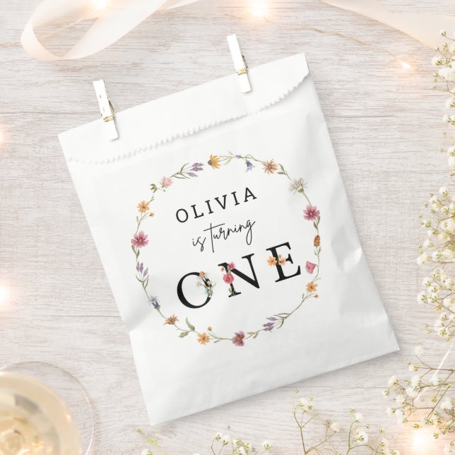 Spring Wildflower Floral 1st Birthday Party Favour Bags (Clipped)