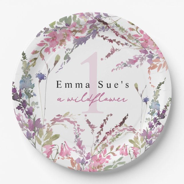 Spring Wildflower Floral Birthday Paper Plate (Front)