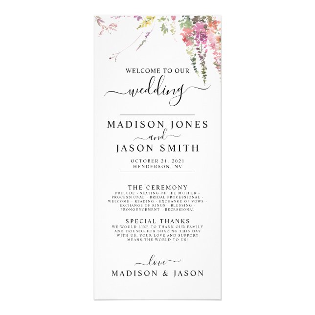 Spring Wildflower Floral Wedding Program Rack Card (Front)