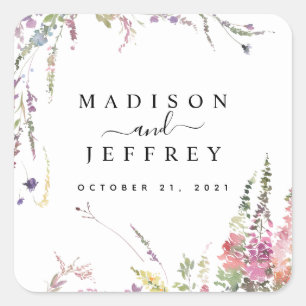 Spring Wildflower Floral Wedding Square Sticker