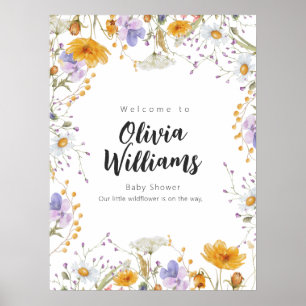 Spring wildflower floral Welcome Baby Shower Poster