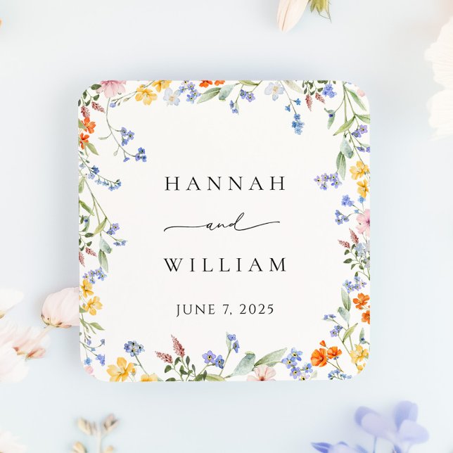 Spring Wildflower Frame Garden Wedding Square Sticker (Creator Uploaded)