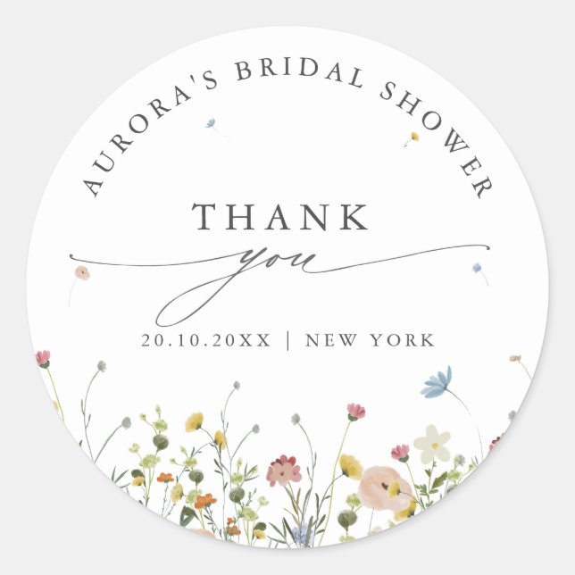 Spring Wildflower Garden  Bridal shower thank you Classic Round Sticker (Front)