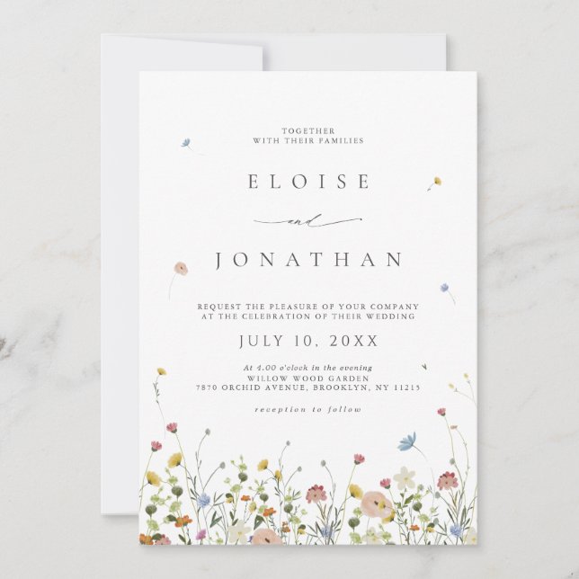 Spring Wildflower Garden Floral Minimalist Wedding Invitation (Front)