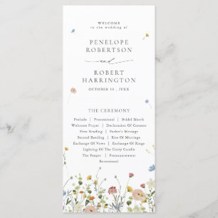 Spring Wildflower Garden Floral Minimalist Wedding Programme