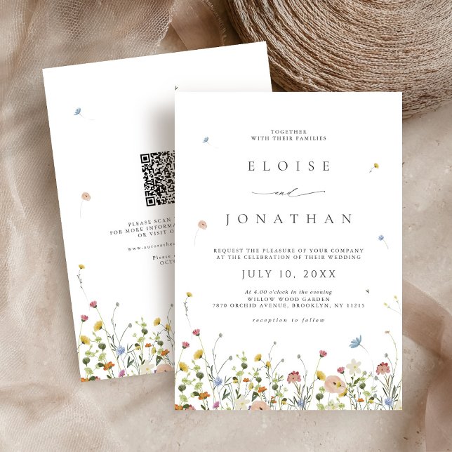Spring Wildflower Garden Floral QR Code Wedding Invitation (Spring Wildflower Garden Floral QR Code Wedding Invitation)