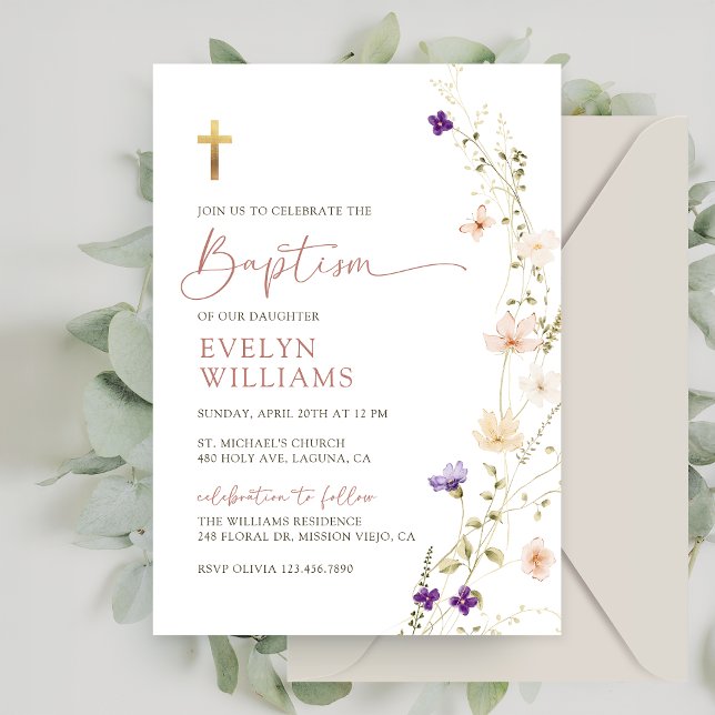 Spring Wildflower Girl Baptism and Christening Invitation (Creator Uploaded)