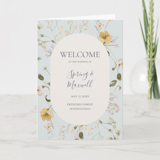 Spring Wildflower | Light Blue Folded Wedding Programme (Front)