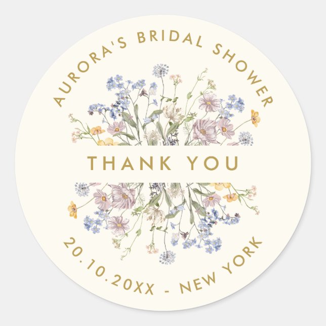 Spring Wildflower Meadow Bridal shower thank you Classic Round Sticker (Front)