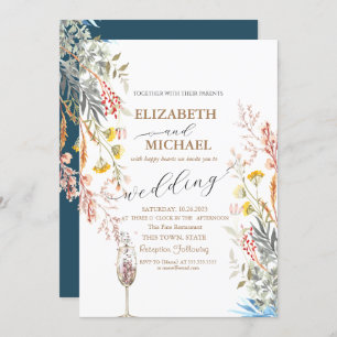 Spring Wildflower Meadow Champagne Glass Wedding Invitation