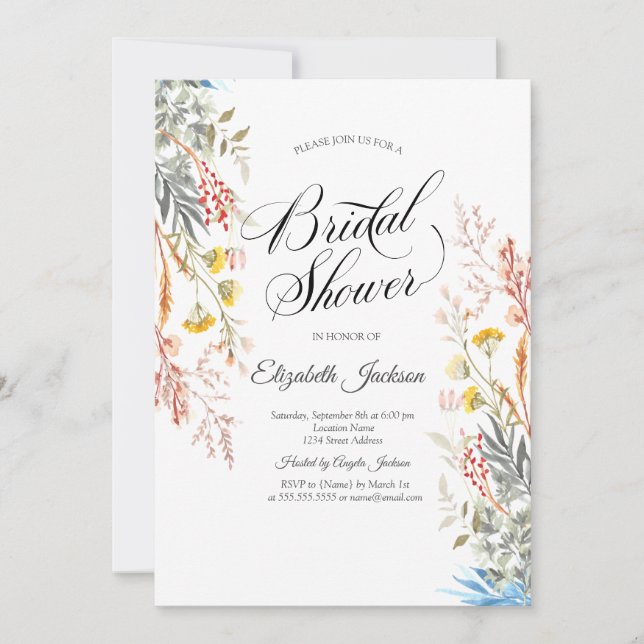Spring Wildflower Meadow Dried Bridal Shower  Invitation (Front)
