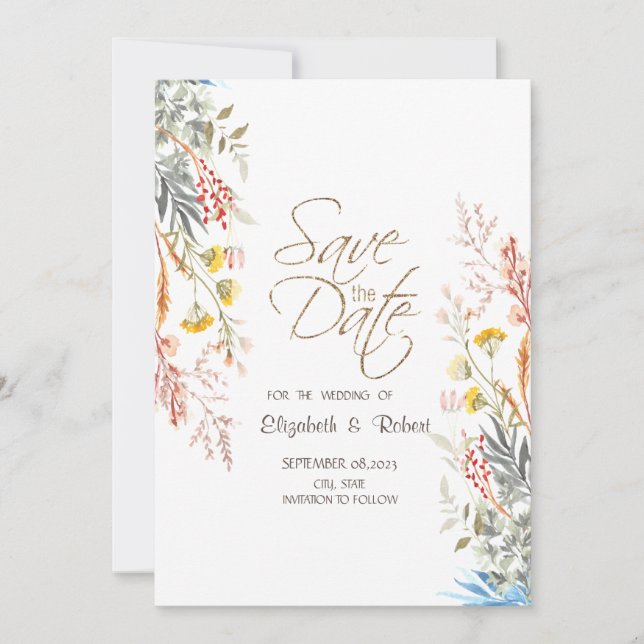 Spring Wildflower Meadow Dried Save The Date (Front)