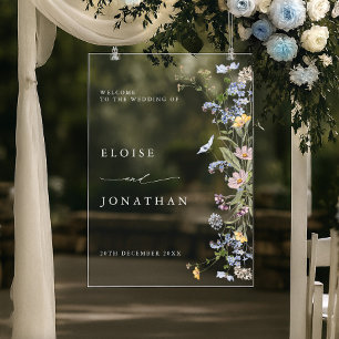 Spring Wildflower Meadow Garden Wedding Welcome Acrylic Sign