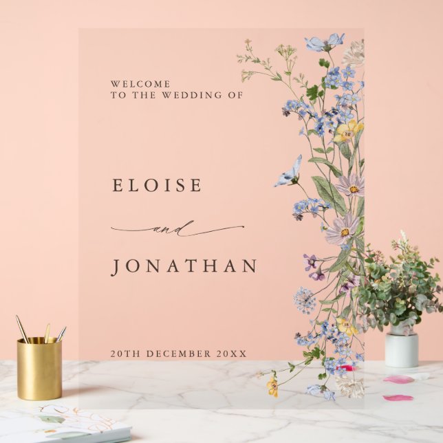 Spring Wildflower Meadow Garden Wedding Welcome Acrylic Sign (Wedding)