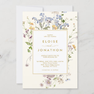 Spring Wildflower Meadow Gold QR Code Wedding   Invitation