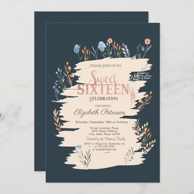 Spring Wildflower Meadow Sweet 16 Invitation (Front/Back)