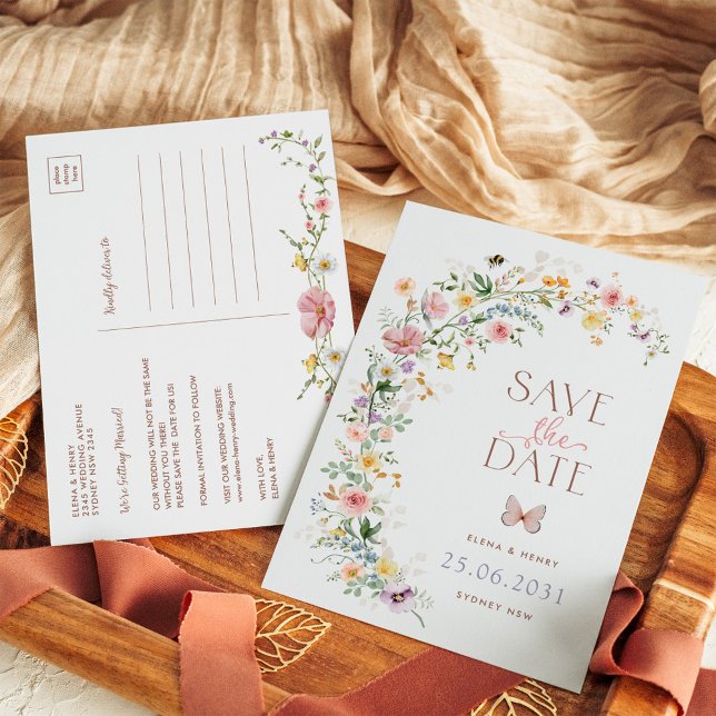 Spring Wildflower Meadow Wedding Save the Date Announcement Postcard (Creator Uploaded)