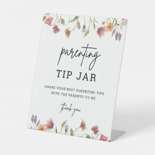 Spring Wildflower Parenting Tip Jar Baby Shower Pedestal Sign