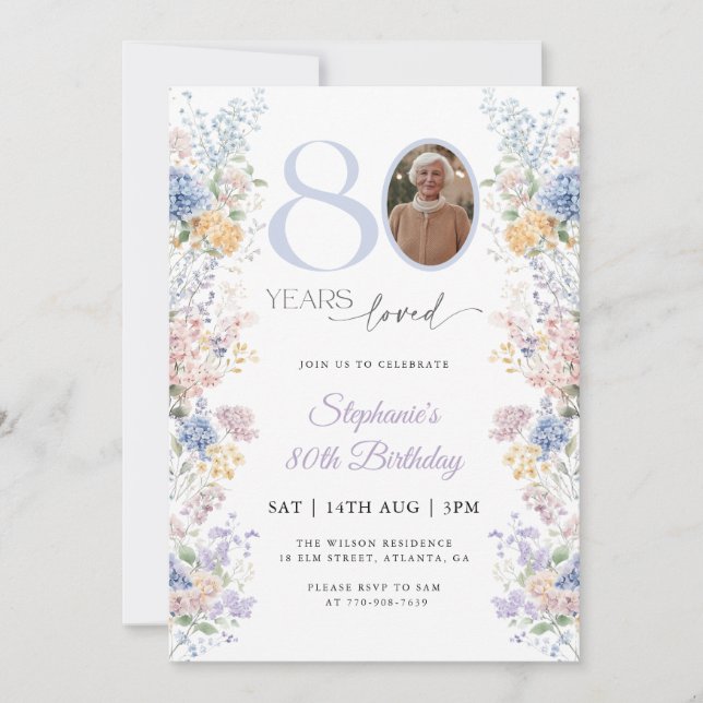 Spring Wildflower Photo 80th Birthday Invitation (Front)