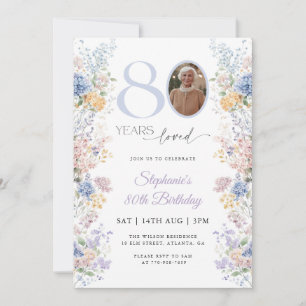 Spring Wildflower Photo 80th Birthday Invitation