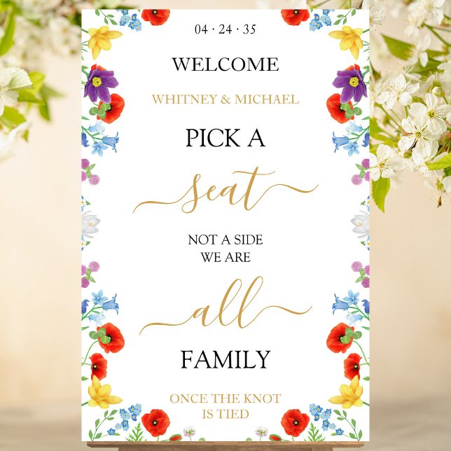 Spring Wildflower Pick A Seat Personalised Wedding Poster (Spring Wildflower Pick A Seat White Personalized Wedding Poster)