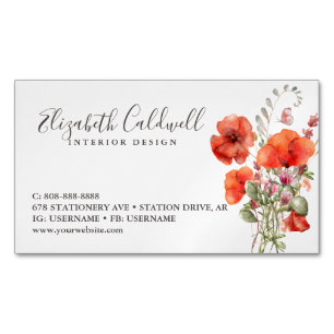 Spring Wildflower Poppy Floral Personalised Magnetic Business Card