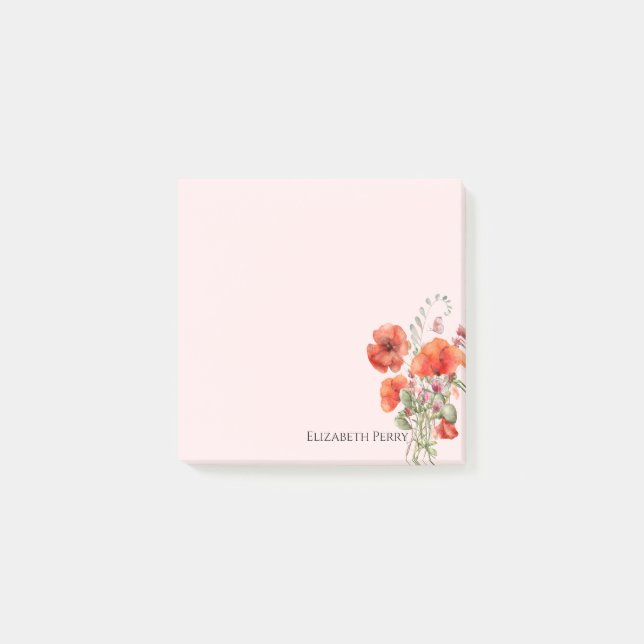 Spring Wildflower Poppy Floral Personalised Post-it Notes (Front)