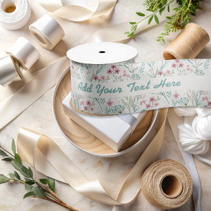 Spring Wildflower Print Blush & Soft Green Art Satin Ribbon