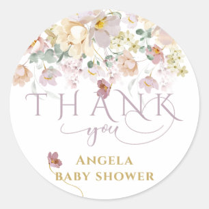Spring Wildflower Purple Girl Baby Shower thanks Classic Round Sticker