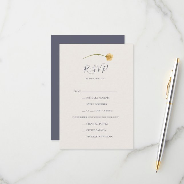 Spring Wildflower | Purple Menu Choice RSVP Card (Front/Back In Situ)