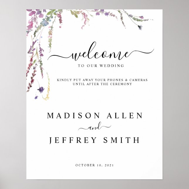 Spring Wildflower Unplugged Wedding Welcome Sign (Front)
