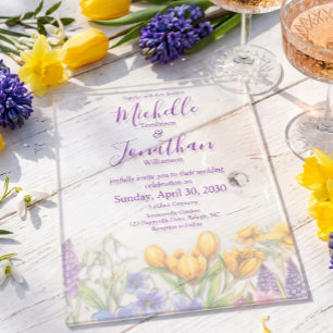 Spring Wildflower Watercolor Lavender Wedding Acrylic Invitations