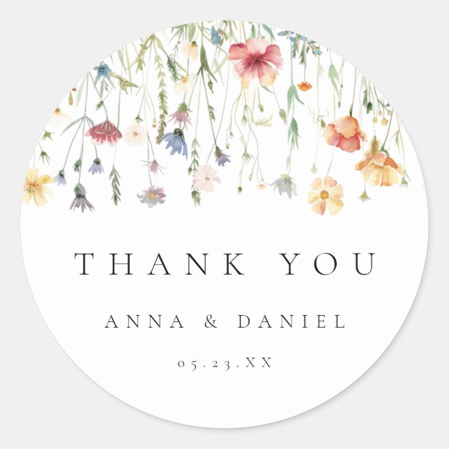 Spring Wildflower Wedding Classic Round Sticker (Front)