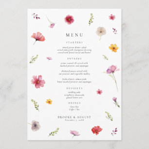Spring Wildflower Wedding Menu Card