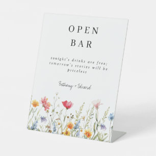 Spring Wildflower Wedding Open Bar Pedestal Sign