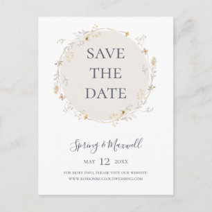 Spring Wildflower White Save The Date Postcard