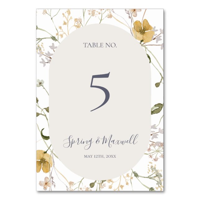 Spring Wildflower | White Table Number (Front)