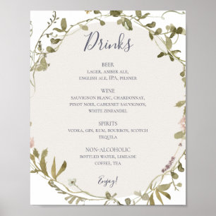Spring Wildflower   White Wedding Drinks Menu Post Poster