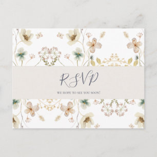 Spring Wildflower White Wedding RSVP Postcard