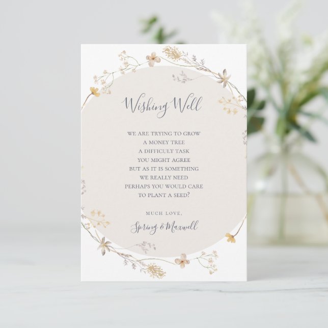 Spring Wildflower | White Wedding Wishing Well Enclosure Card (Standing Front)