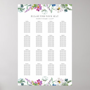 Spring Wildflowers 16 Table Wedding Seating Chart