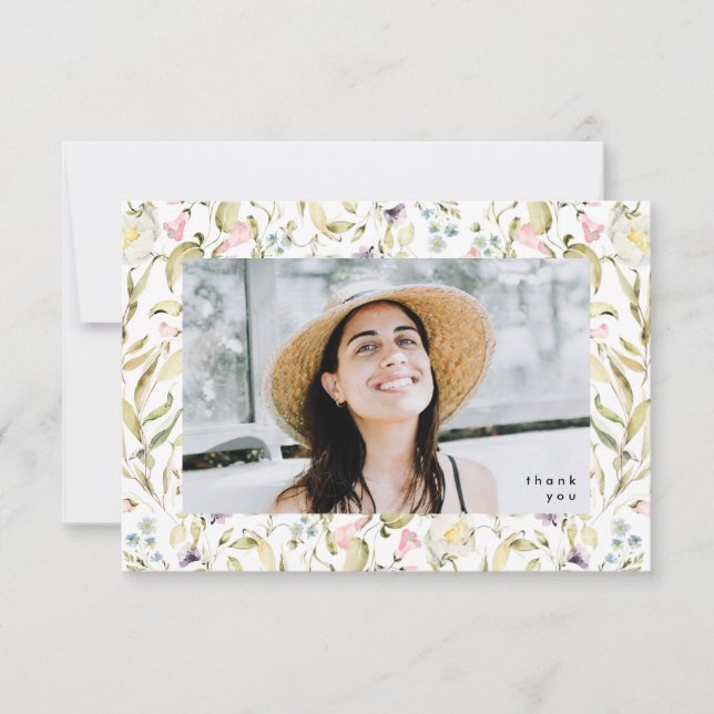Spring Wildflowers Boho Photo University Grad Thank You Card (Front)