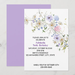 Spring Wildflowers Boho Purple Pink Flowers Invitation