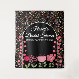 Spring Wildflowers Bridal Shower Design on Black Tapestry