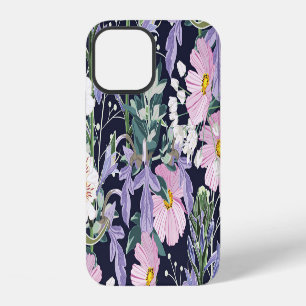 Spring Wildflowers: Dark Blue Vintage. iPhone 12 Case