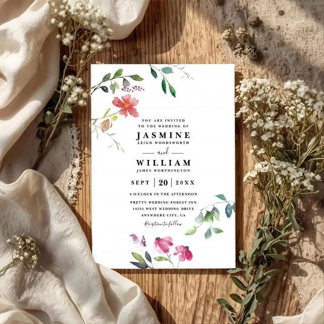 Spring Wildflowers Elegant Modern QR Code Wedding Invitation (Creator Uploaded)