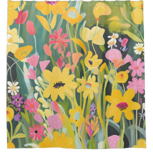 Spring Wildflowers   Floral Watercolor Painting Shower Curtain